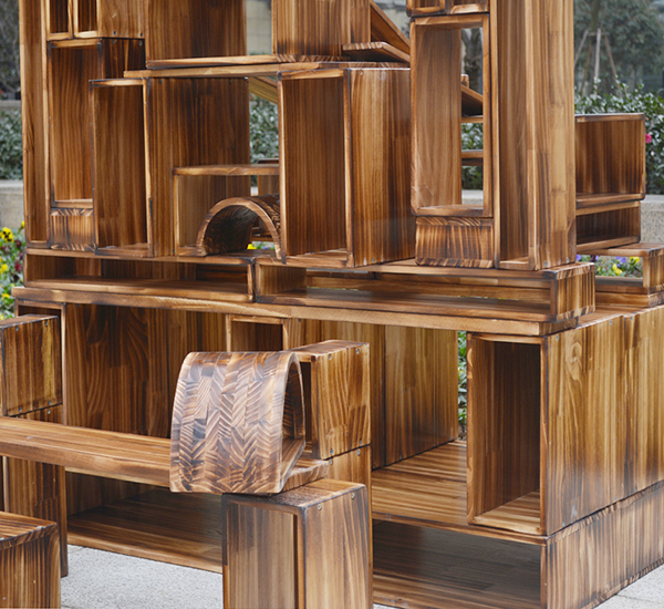 木制80片空心积木 碳化清漆空心积木