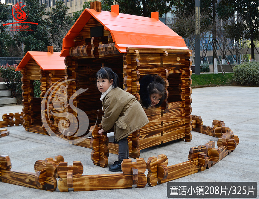 幼儿园户外大型木制质碳化烧积木儿童游戏搭建玩具童话小镇