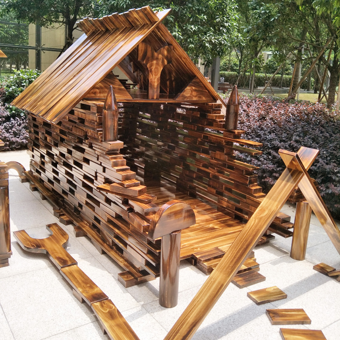 幼儿园大型户外碳化烧搭建大积木木质大积木儿童碳化玩具可定做