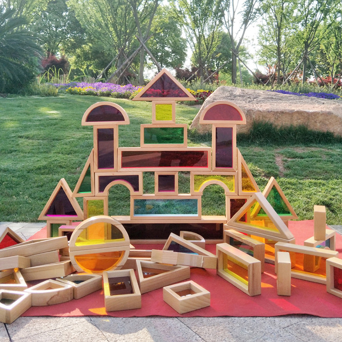 幼儿园构建区实心木质拼装大积木亚克力积木
