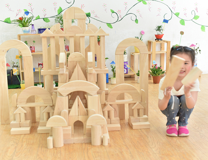 200片超大实心橡胶木积木木质幼教搭建区角积木儿童早教益智玩具