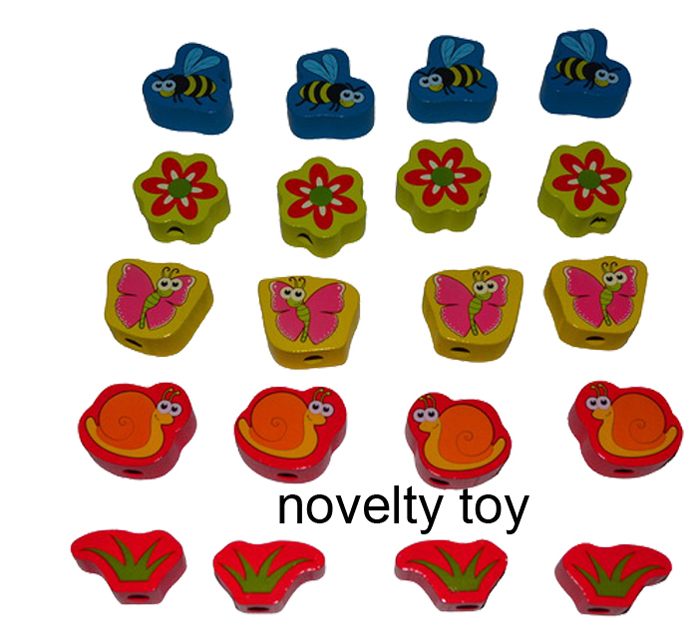 花园昆虫动物形状积木串珠 儿童益智木制玩具