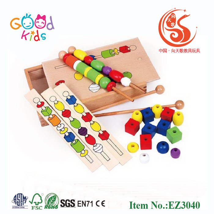 木制智力串珠 盒形状色彩 蒙氏教具早教玩具