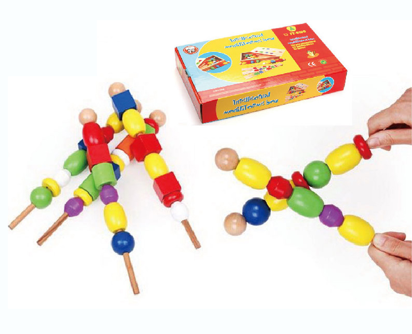 木制智力串珠 盒形状色彩 蒙氏教具早教玩具